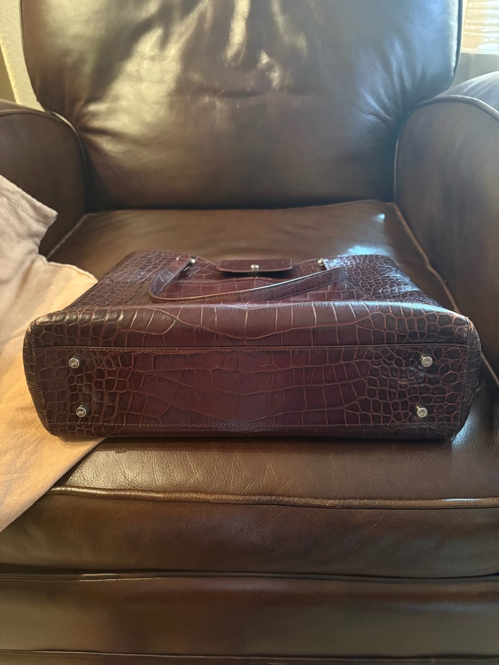 Monsac Brown Croc-Embossed Leather Tote Bag - Picture 7 of 13